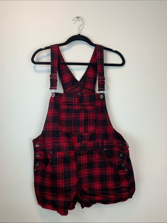 ht denim Pants - HT Denim Shortall sz XL buffalo plaid overall shorts festival summer casual goth